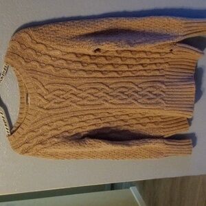 Eddie Bauer 80% Lambswool light brown cable knit scoop neck Sweater XL